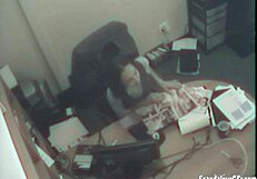 blonde secretary rubs and fingers her pussy at the office