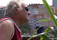 Young European beauty cheats with old man and gets poked in her private part