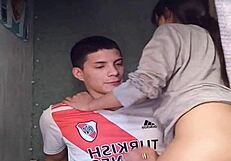 Young and amateur Latina gives a big cock blowjob and swallows