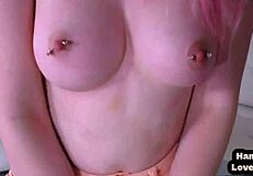 busty babe strips for her bf, teasing those pierced tits in pov