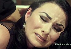 Blonde mistress dominates and fucks her bound slave