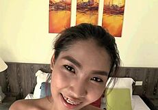 Beautiful Asian woman gives a sensual massage with oil and gives a great blow job and intercouse without protection