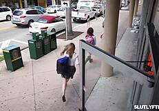 i caught shoplifter melody marks, licked her blonde teen ass, then fucked her big cock at work, she masturbated too