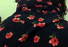 Intense massage with the mature neighbor in her floral dress, focusing on her big ass.
