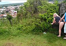 Public screwing in the park, blonde slut caught in the act