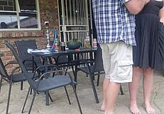 the neighbor's wife gets fingered and fucked outdoors with an upskirt while her husband is at work