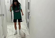 Public football casting turns cutie into a real player with outdoor action. Who knew?