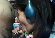 Beautiful Filipino woman gives a live blowjob and swallows cum on webcam