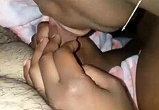 Eighteen-year-old ebony girl gives intense blowjob to older man she met online.