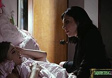 Petite teen lesbian squirts in erotic threesome with cute babes