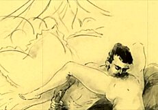 vintage anime hentai cartoon depicts erotic antique illustration