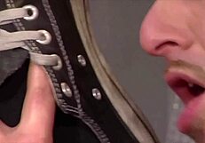 Muscular gay men have group bareback orgy in locker room