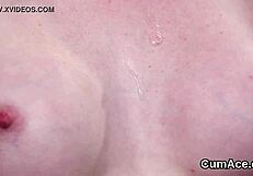 Hot hottie receives cumshot on face, gulps love juice, swaps cum with handjob and oral.