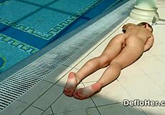 In the indoor pool, alluring virgin enzio ricci explores her first masturbation experience