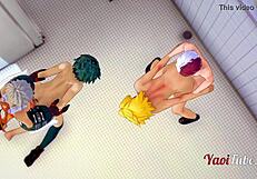 Hey, Deku and Bakugou, ready for a wild 3D orgy in the school restroom?