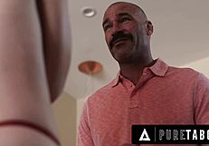 Stepdad dominates blonde stepdaughter, instructs deepthroat and facial