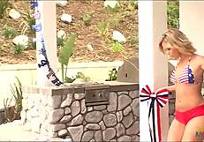 Slutty blonde celebrates 4th with anal sex moaning