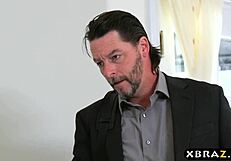 Cheating housewife with huge tits banged while husband watches