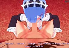 Rem gives boobjob and sucks cock in POV, big boobs maid fantasy