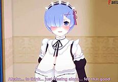 Rem gives boobjob and sucks cock in POV, big boobs maid fantasy