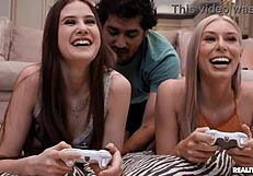 i cuck my lesbian gf in the gamer room, watching her get fucked and cum on tits