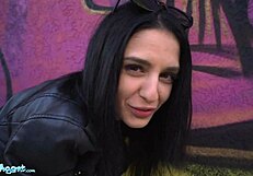 public agent mia trejsi teases pussy with dildo outdoors