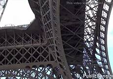 Cute Girl Fucked by Two Guys with Big Dicks in Public Near Eiffel Tower