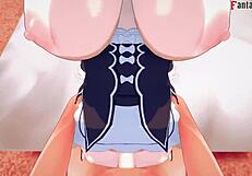 Rem gives boobjob and sucks cock in POV, big boobs maid fantasy