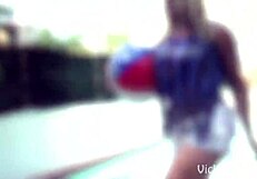 Busty blonde Vicky Vette fingers her cunt while playing with her huge tits at the party