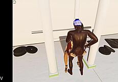 3DXChat gym scene with a big cock and a doggy style fuck