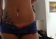 Pierced belly button orgasms fetish with vibrator and masturbation