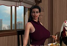 Gamer girl plays porn game in latex outdoors