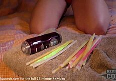 Beautiful Blonde Nerd Gapes Tight Pussy With Colorful Glowsticks In Lingerie.