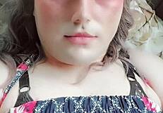 Blue Dress Crossdresser Sissy Twink In Webcam Show