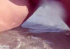 Shaved pussy peeing wildly on public beach!