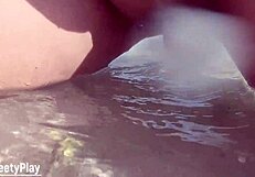 Shaved pussy peeing wildly on public beach!