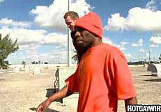 Reluctant guy gives blowjob to black cock