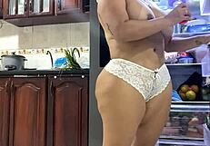 My maid is wearing only her panties while cleaning the laundry room