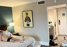 Hotel maid catches me flashing and helps me cum