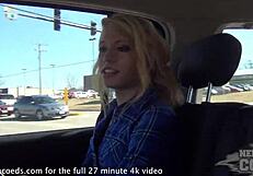 yo, barely 18 skinny blonde masturbating risky in public car!