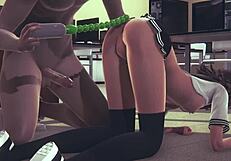 sara enjoys 2 dildos and squirts in hentai 3d 😍