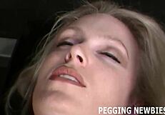 Femdom anal sex with a toy for a submissive man