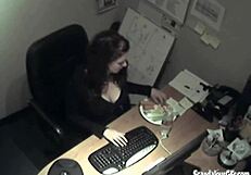 Secretary Rubs Boobs and Masturbates in Office Alone