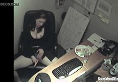 Secretary Rubs Boobs and Masturbates in Office Alone