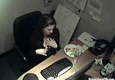 Secretary Rubs Boobs and Masturbates in Office Alone