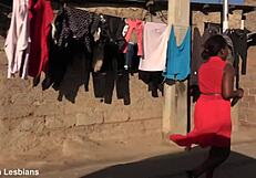 African winter nights heat up with steamy lesbian pussy eating.