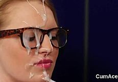 Unusual Centerfold Receives Facial Cumshot and Eats Jizm