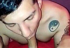 Twink gives blowjob to big cock neighbor in homemade movie