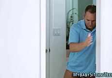 Babysitter receives oral sex from young handjob master.