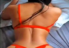 hottie in red lingerie performs oral on webcam